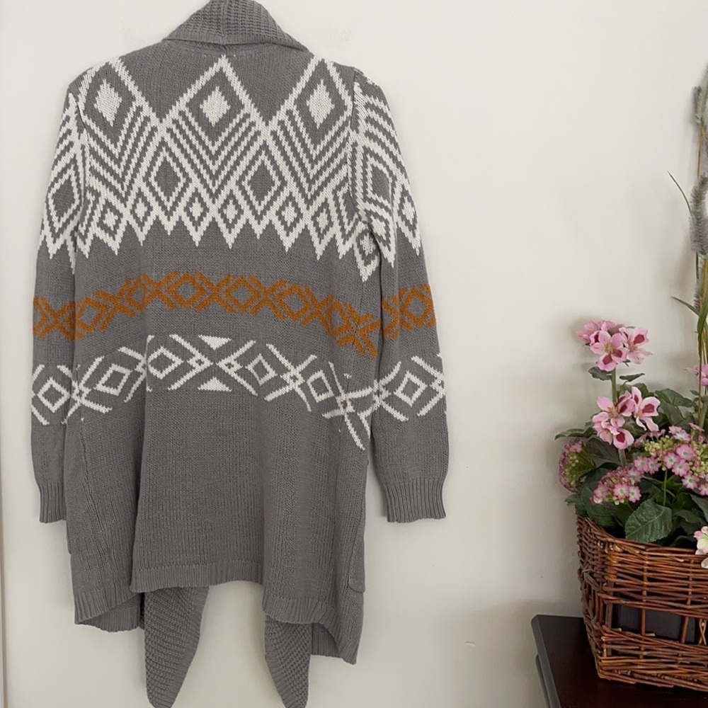 Roxy Gray White Orange Pattern Open Cardigan - image 3
